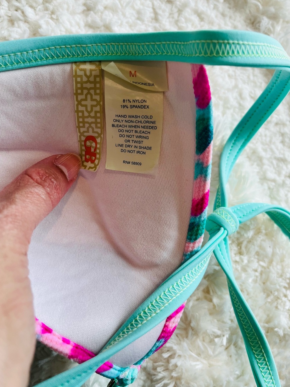 Turquoise Bikini with Pink & Blue Patterned Top - Picture 7 of 8